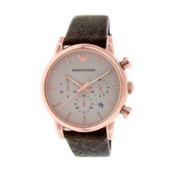 Emporio Armani Classic Silver Dial Leather Strap Chronograph Men's Watch AR1809