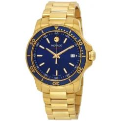 Movado Series 800 blue dial yellow gold pvd men's watch 2600144