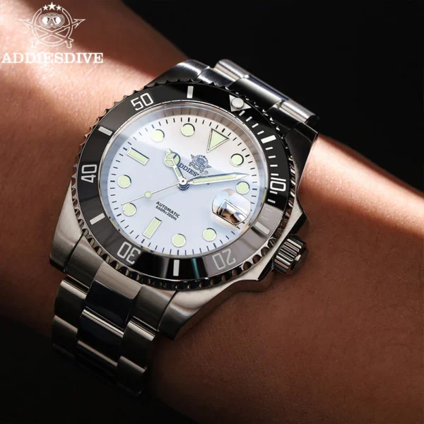 Addiesdive Black Bezel White Dial Diver's 200M H3DQZ Watch - Image 7