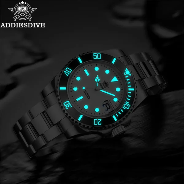 Addiesdive Black Bezel White Dial Diver's 200M H3DQZ Watch - Image 2