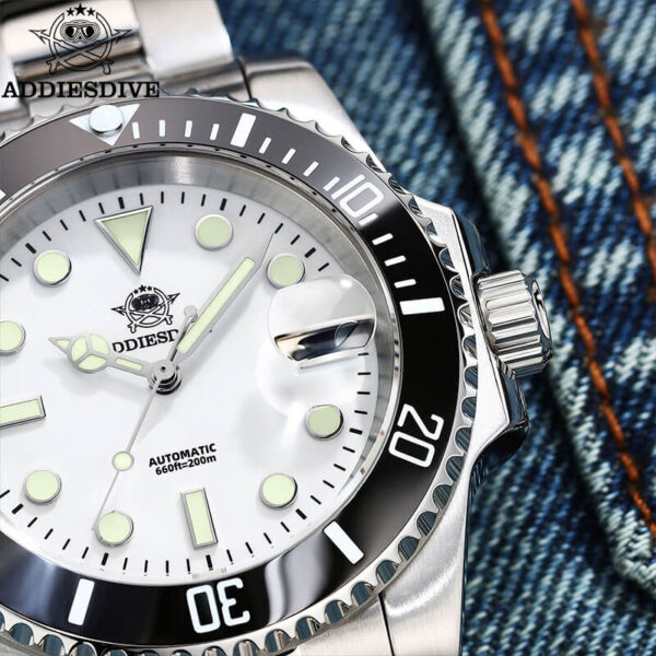 Addiesdive Black Bezel White Dial Diver's 200M H3DQZ Watch - Image 5