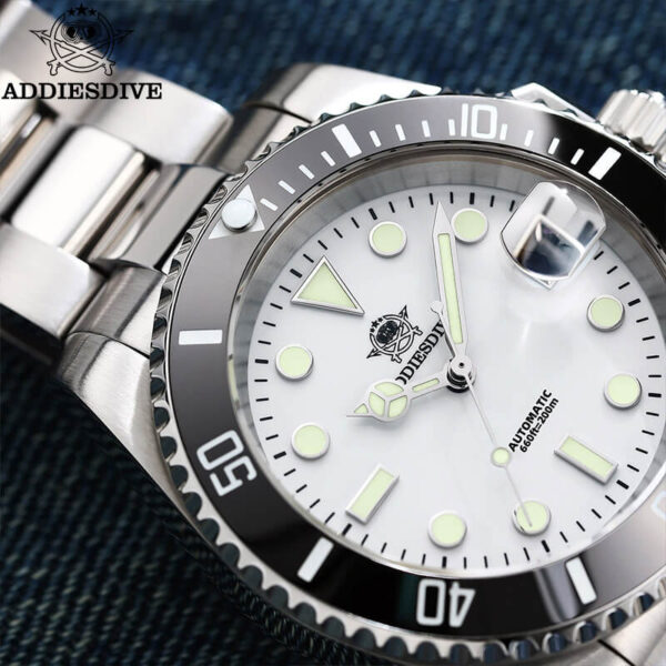 Addiesdive Black Bezel White Dial Diver's 200M H3DQZ Watch - Image 6