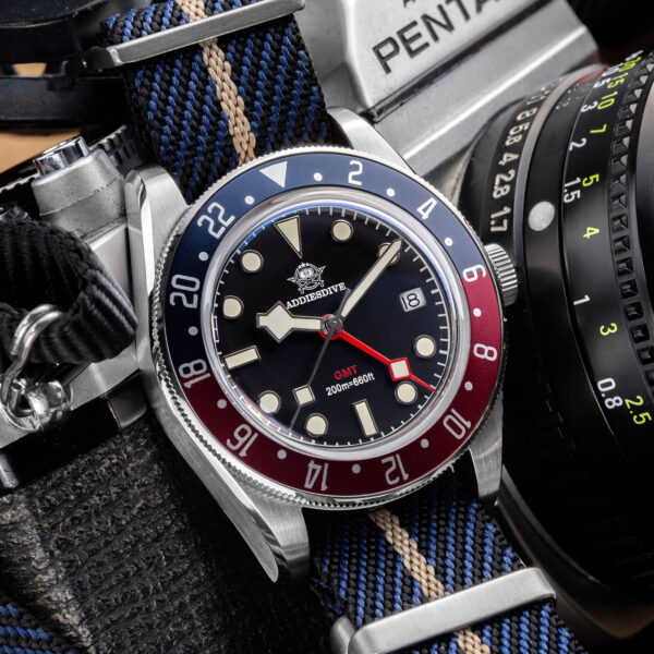 Addiesdive Swiss Ronda 515-24H AD2044 Pepsi Bezel GMT Black Dial Nylon Band Watch - Image 11