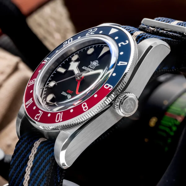 Addiesdive Swiss Ronda 515-24H AD2044 Pepsi Bezel GMT Black Dial Nylon Band Watch - Image 3