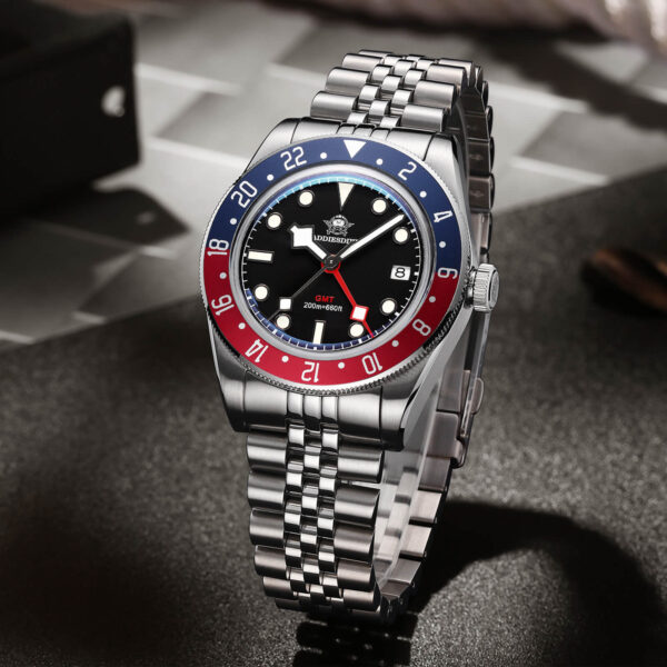 Addiesdive Swiss Ronda 515-24H AD2044 Pepsi Bezel GMT Black Dial Watch - Image 3