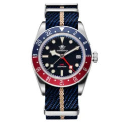 Addiesdive Swiss Ronda 515-24H AD2044 Pepsi Bezel GMT Black Dial Nylon Band Watch
