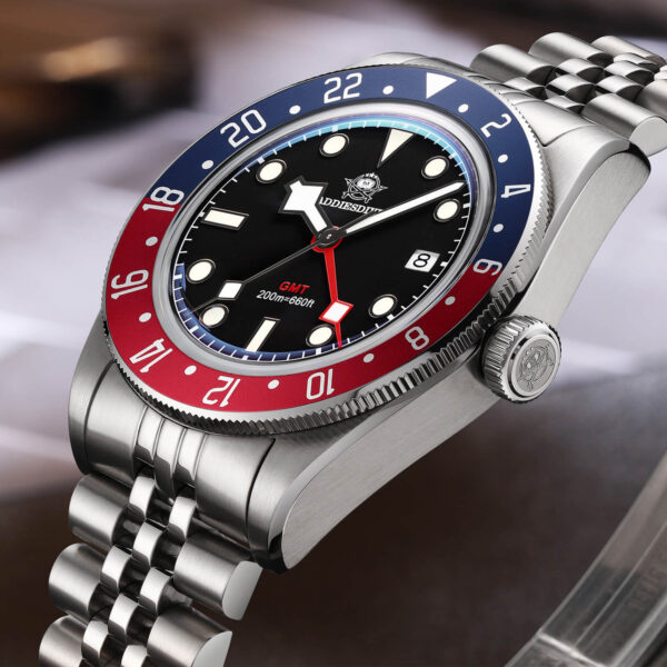 Addiesdive Swiss Ronda 515-24H AD2044 Pepsi Bezel GMT Black Dial Watch - Image 4