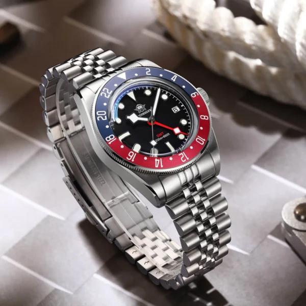Addiesdive Swiss Ronda 515-24H AD2044 Pepsi Bezel GMT Black Dial Watch - Image 5