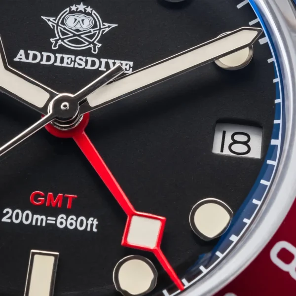 Addiesdive Swiss Ronda 515-24H AD2044 Pepsi Bezel GMT Black Dial Watch - Image 8