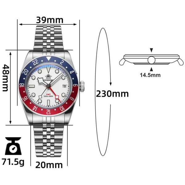 Addiesdive Swiss Ronda 515-24H AD2044 Pepsi Bezel GMT Watch - Image 3
