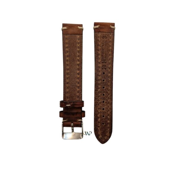 Hirsch Vegetable Tan Dark Brown With Off White Stitching Leather Strap 20mm - Image 2