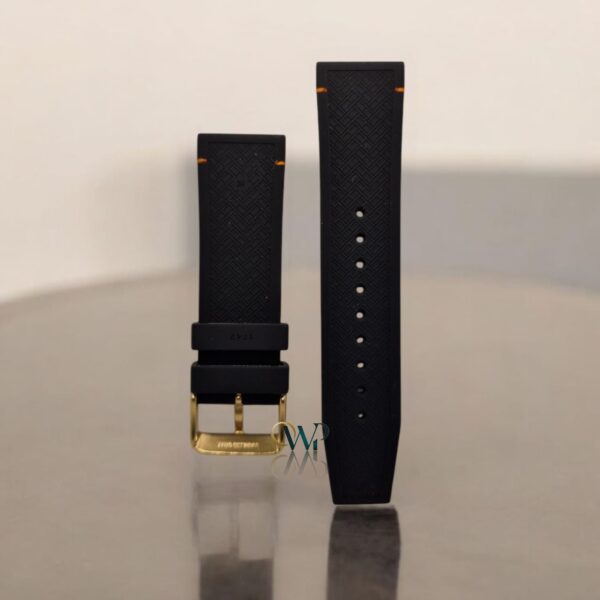 Tommy Hilfiger Black With Orange Stylish Stitching Premium Rubber Strap 24mm - Image 2