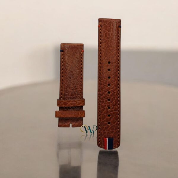 Tommy Hilfiger Brown With Red Blue Stitching Pattern Leather Strap 24mm