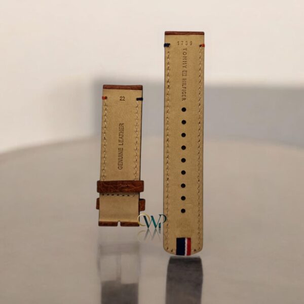 Tommy Hilfiger Brown With Red Blue Stitching Pattern Leather Strap 24mm - Image 2