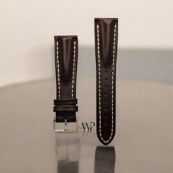 Hirsch Dark Brown white stitching Heavy Calf Leather Strap 24mm