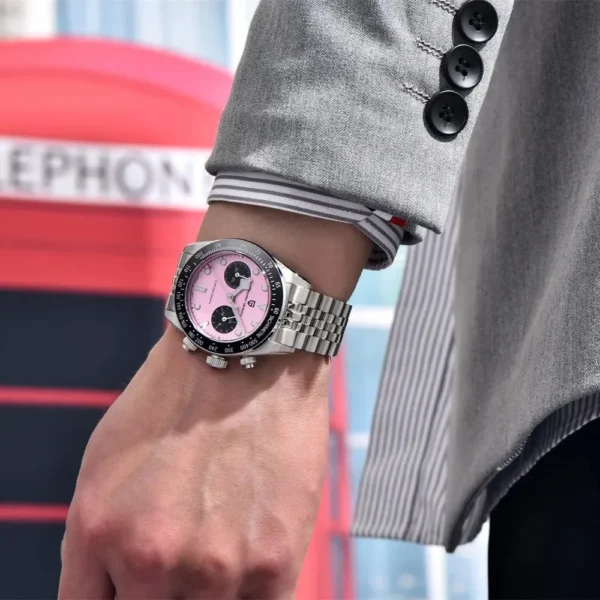 Pagani Design PD1813 Pink Dial Black Sub-Dials Jubilee Chain Chronograph Watch - Image 2