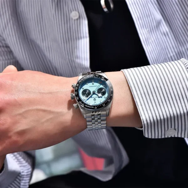 Pagani Design PD1813 Ice Blue Dial Black Sub-Dials Jubilee Chain Chronograph Watch - Image 2