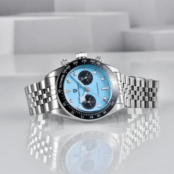 Pagani Design PD1813 Ice Blue Dial Black Sub-Dials Jubilee Chain Chronograph Watch - Image 4