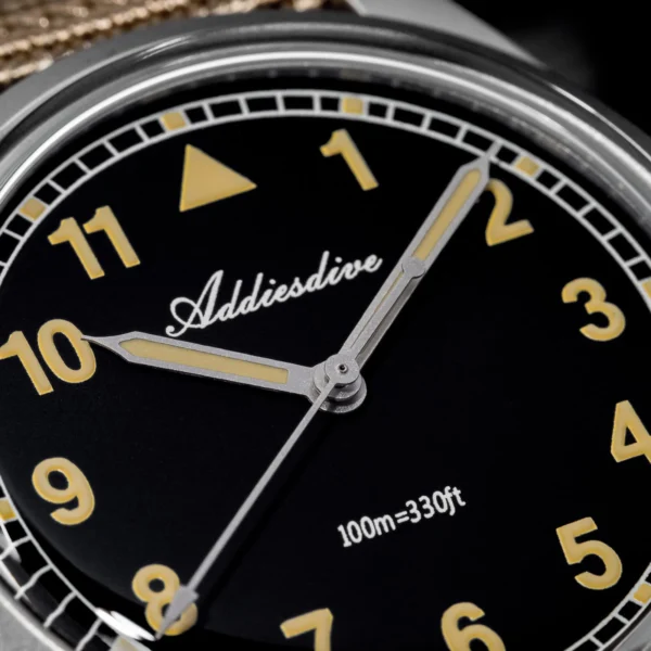 Addiesdive AD2079 Retro Pilot Field VH31 Black Dial Khaki Nato Watch - Image 6