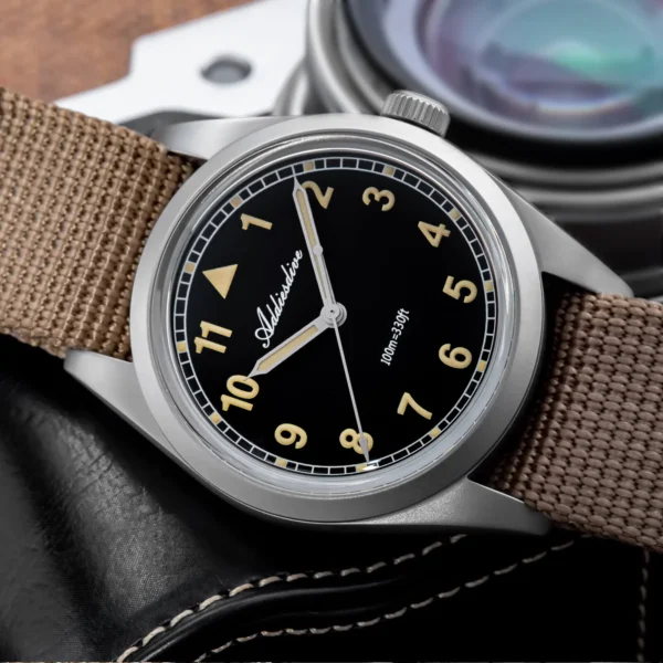 Addiesdive AD2079 Retro Pilot Field VH31 Black Dial Khaki Nato Watch - Image 3