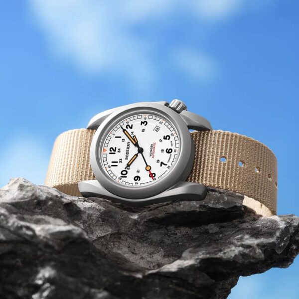 Boderry VOYAGER White Dial Beige Nato Strap Watch - Image 6
