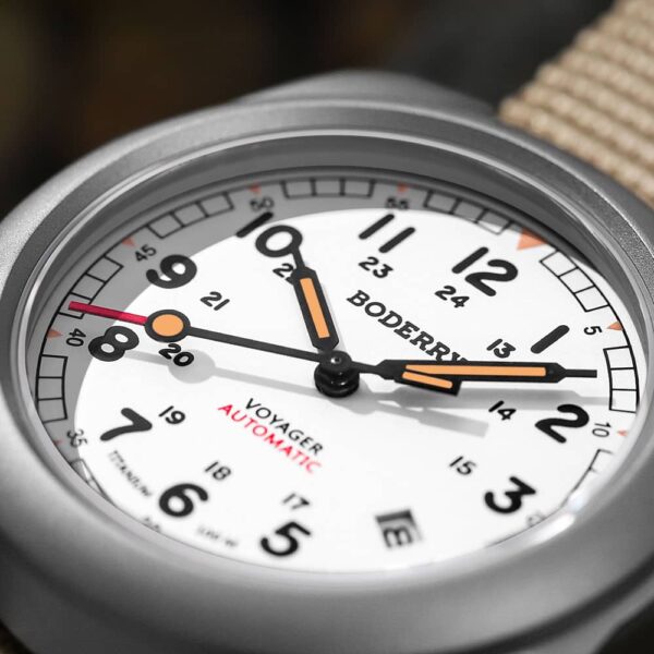 Boderry VOYAGER White Dial Beige Nato Strap Watch - Image 4
