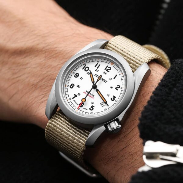 Boderry VOYAGER White Dial Beige Nato Strap Watch - Image 3