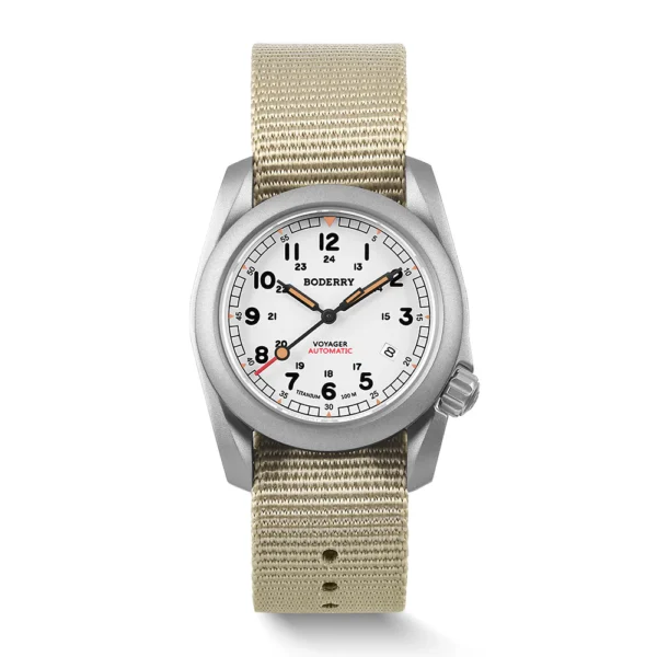 Boderry VOYAGER White Dial Beige Nato Strap Watch