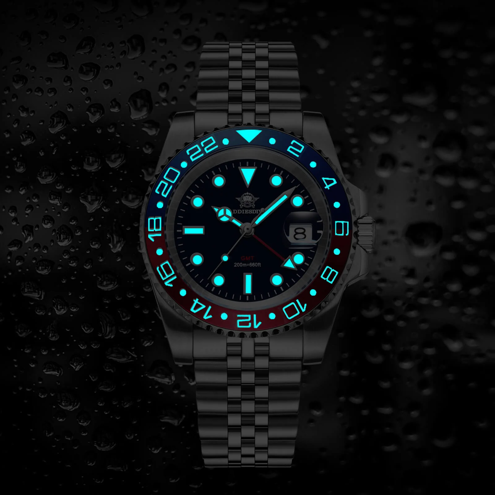 002 Addiesdive Swiss Ronda 515-24H AD2050 Pepsi Bezel GMT Black Dial Watch - Image 2