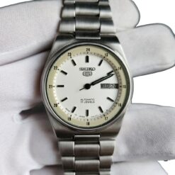 003 Seiko 5 7009-316J White Railway 36mm Dial 1980's Vintage Watch