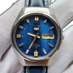 004 Seiko 5 6319-8050 Faceted Crystal Blue Dial Vintage Watch