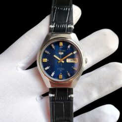 004 Seiko 5 6319-8050 Faceted Crystal Blue Dial Vintage Watch