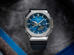 001 Casio G-SHOCK GBM-2100A-2B Silver with Blue Patterned Dial Watch
