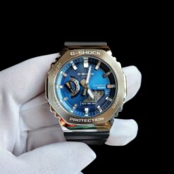 001 Casio G-SHOCK GBM-2100A-2B Silver with Blue Patterned Dial Watch