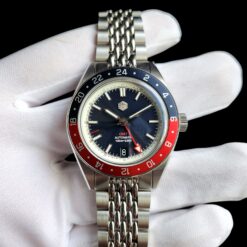 0004 San Martin SN0116-G-V6 GMT NH-34 39.5mm Blue Dial Watch Slightly Used