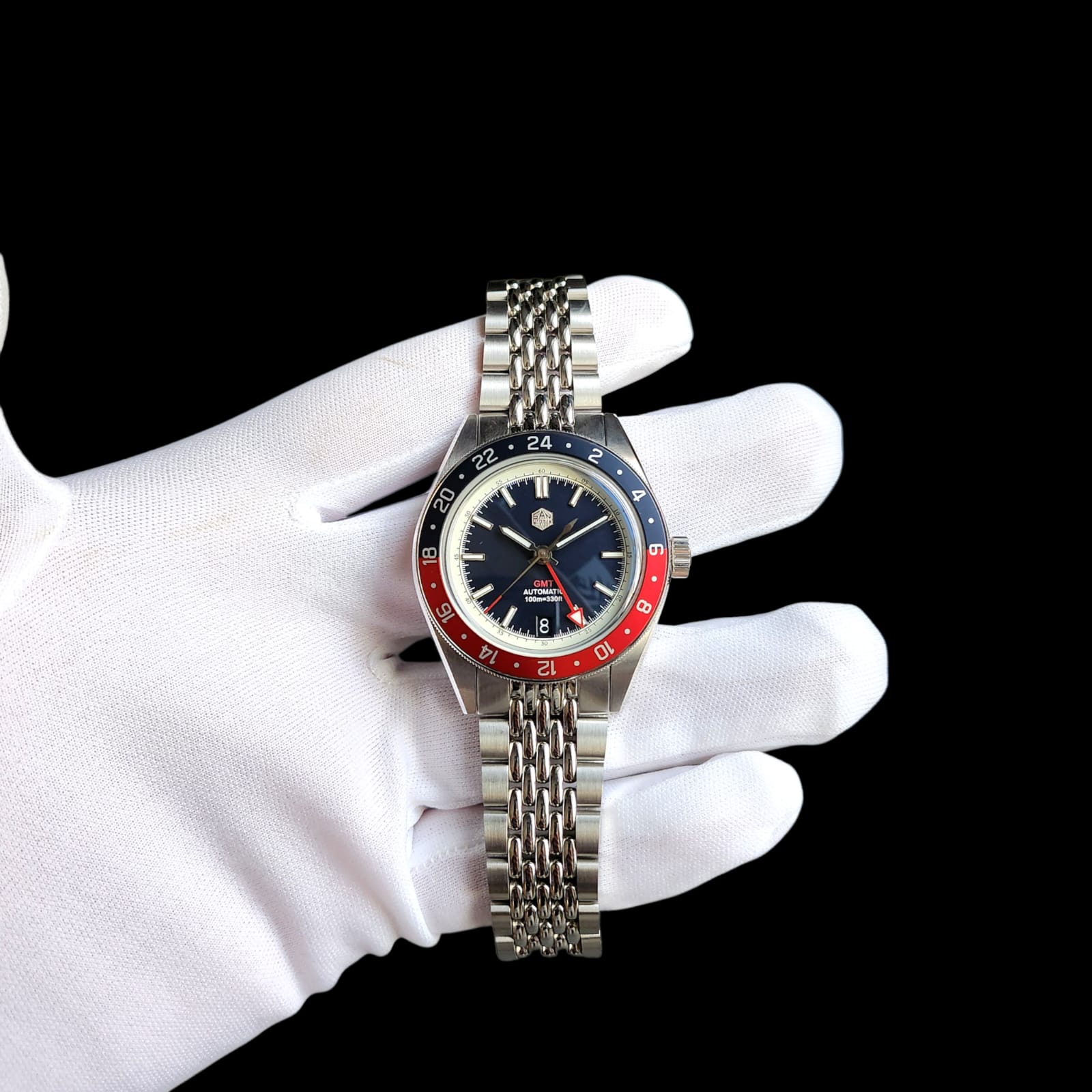 0004 San Martin SN0116-G-V6 GMT NH-34 39.5mm Blue Dial Watch Slightly Used - Image 2