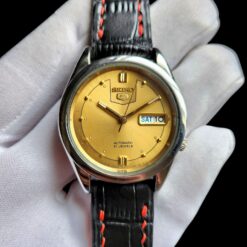 003 Seiko 5 Golden Sunray Dial Automatic 7S26A 1998 On Red Stitched Leather