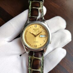 008 Seiko 5 Golden Sunray Dial Automatic 7S26A 1998 On Red Stitched Leather