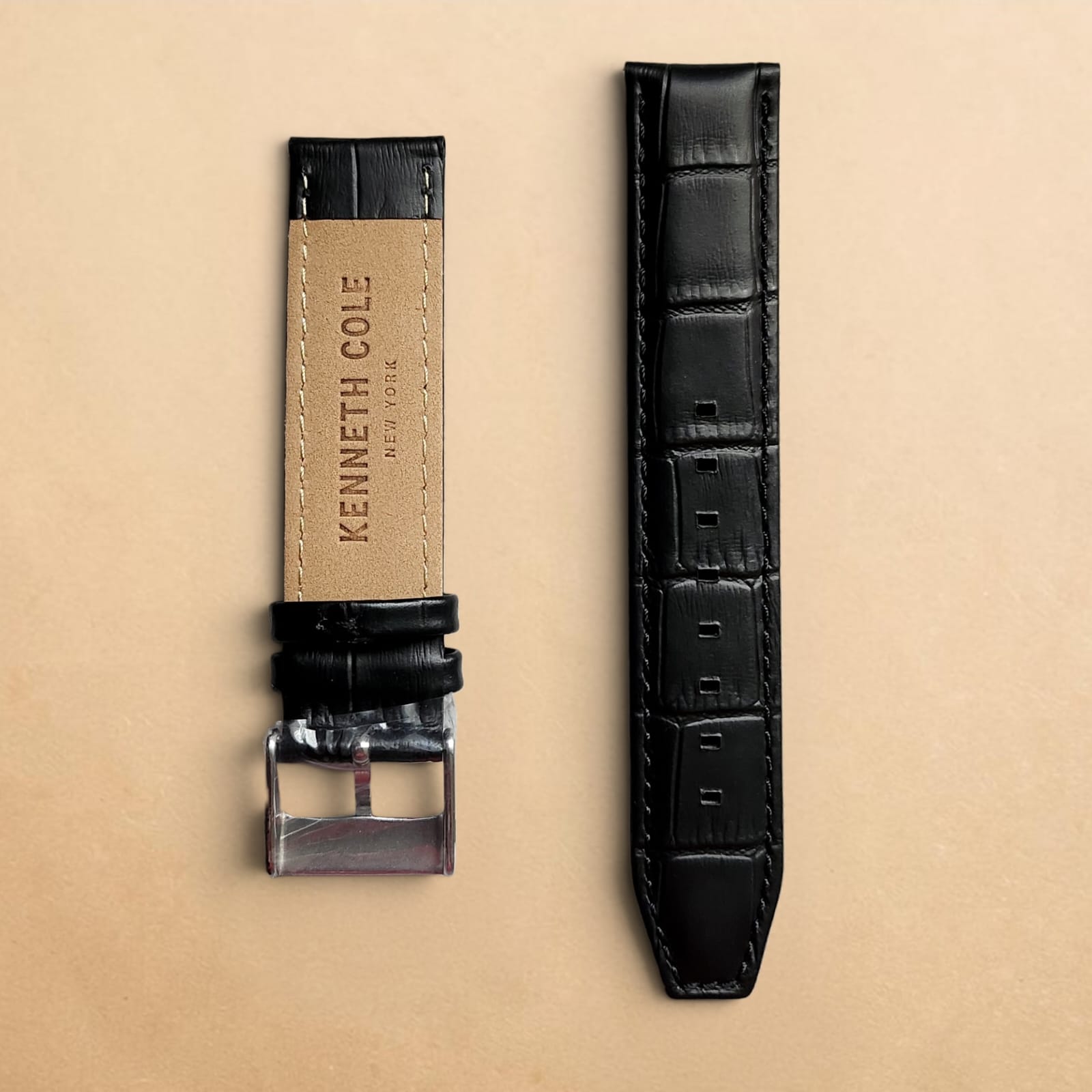 004 Kenneth Cole New York Black Crocodile Textured Genuine Leather Strap 20mm - Image 2