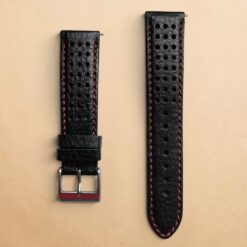 005 Black Rally Strap Premium Leather With Red Stitching 20mm