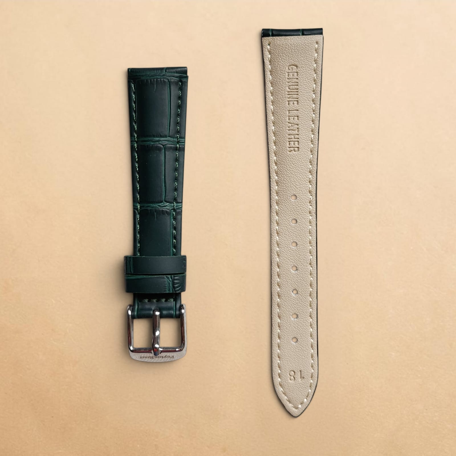 004 Italian Emerald Green Crocodile Textured Leather Strap 18mm - Image 2