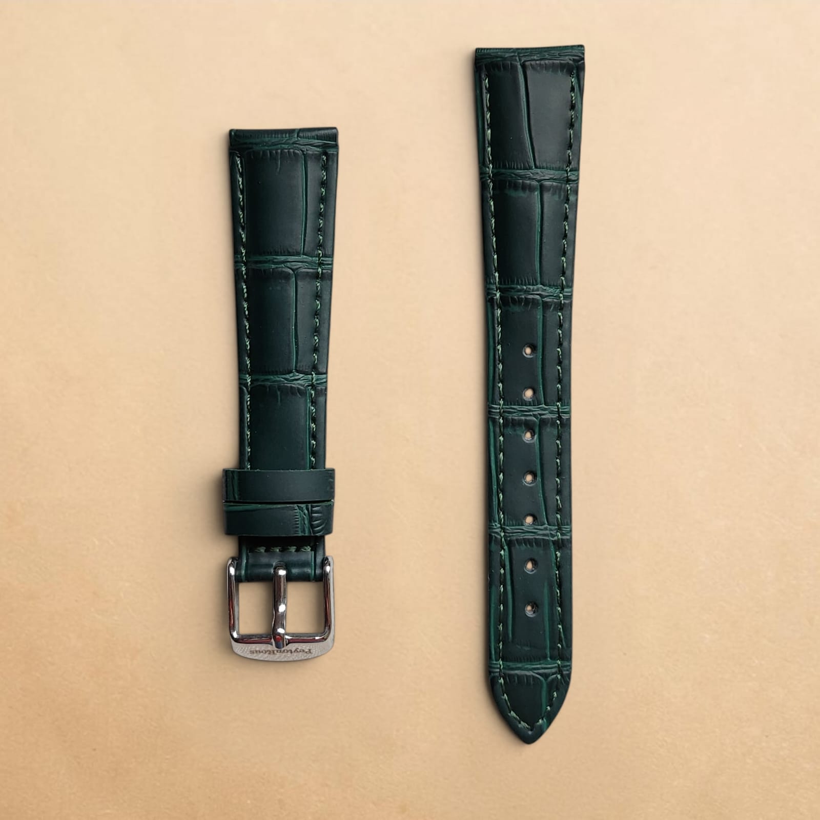 004 Italian Emerald Green Crocodile Textured Leather Strap 18mm