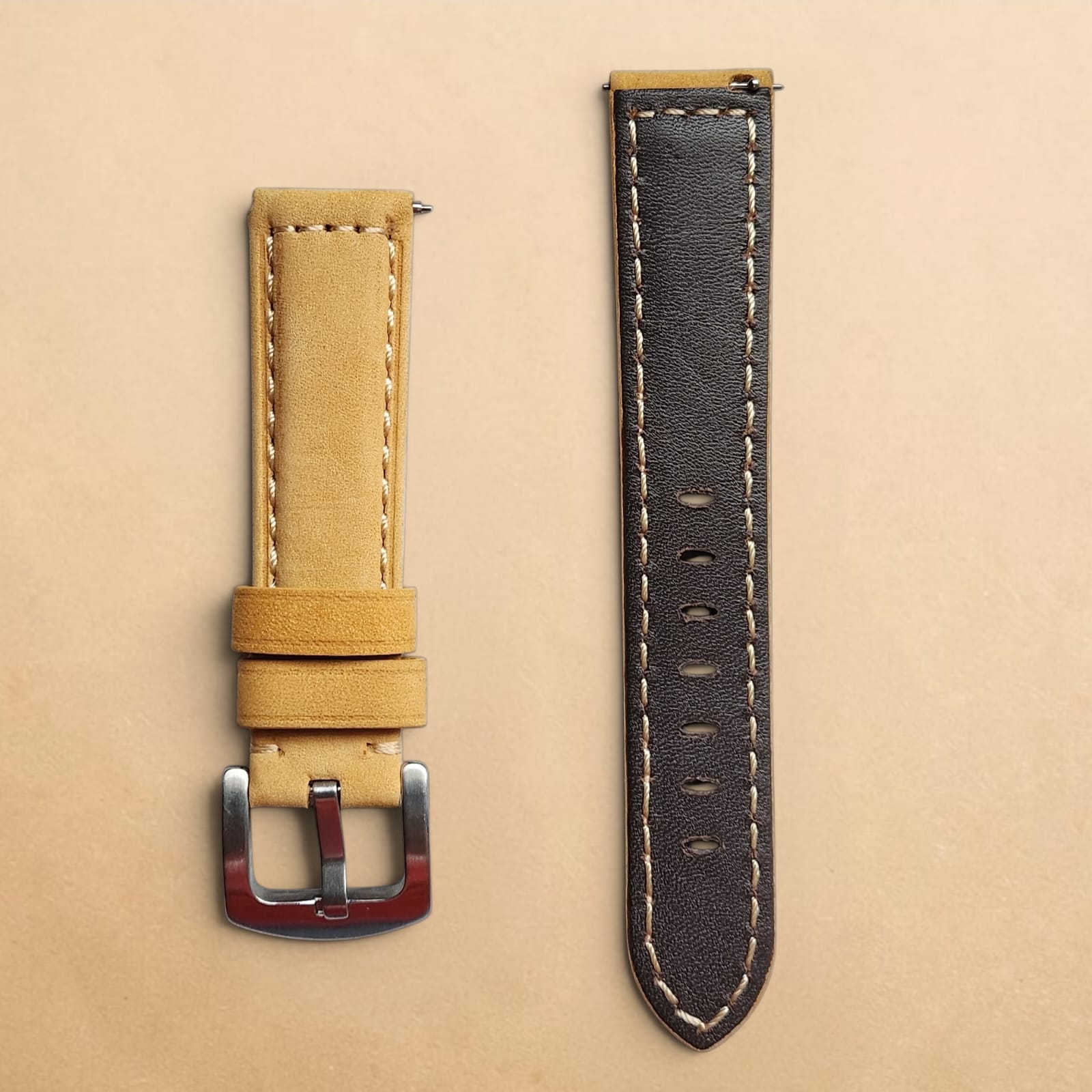 008 Top Grain Premium Hand Stitched Suede Classic Mustard Quick Release 20mm - Image 2