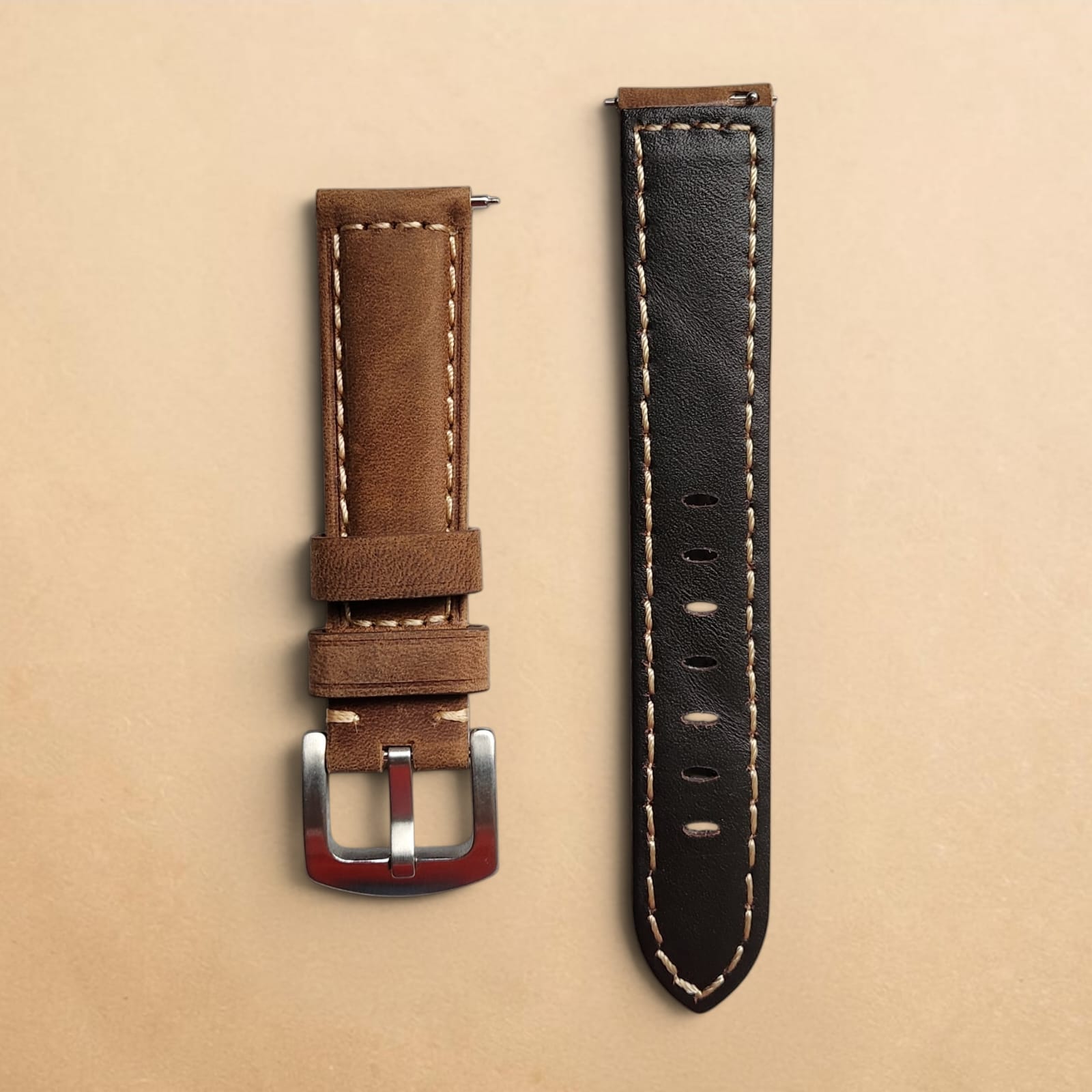 009 Top Grain Premium Hand Stitched Suede Dark Brown Quick Release 20mm - Image 2
