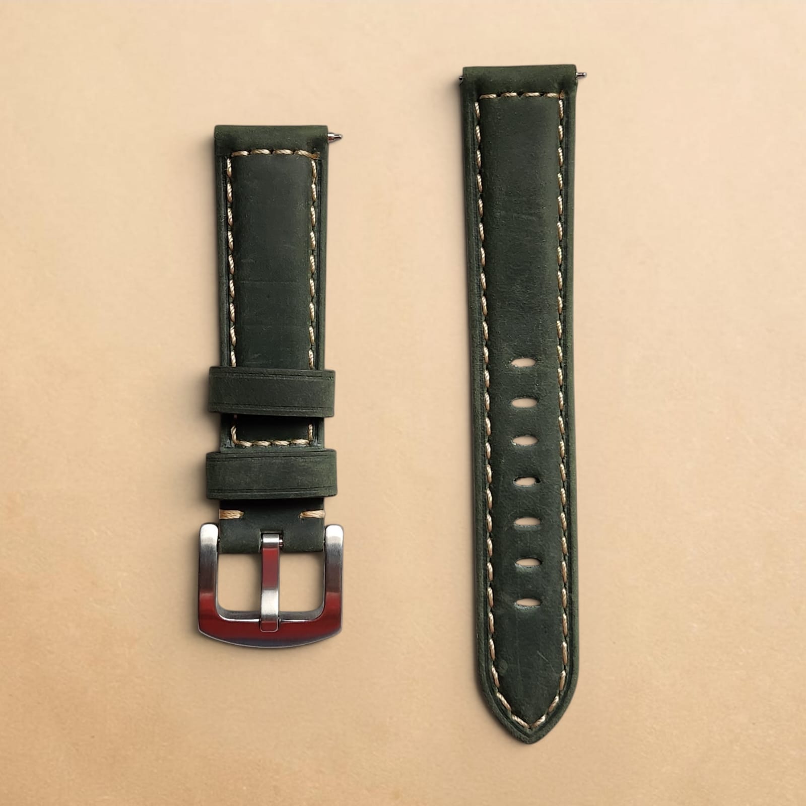 007 Top Grain Premium Hand Stitched Suede Pine Green Quick Release 20mm