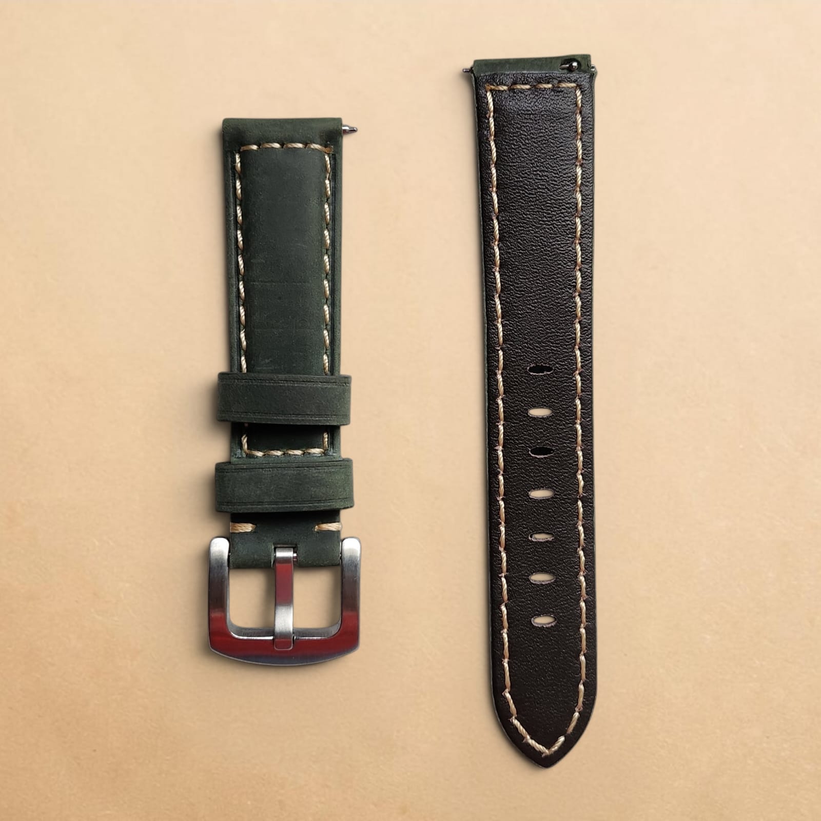 007 Top Grain Premium Hand Stitched Suede Pine Green Quick Release 20mm - Image 2