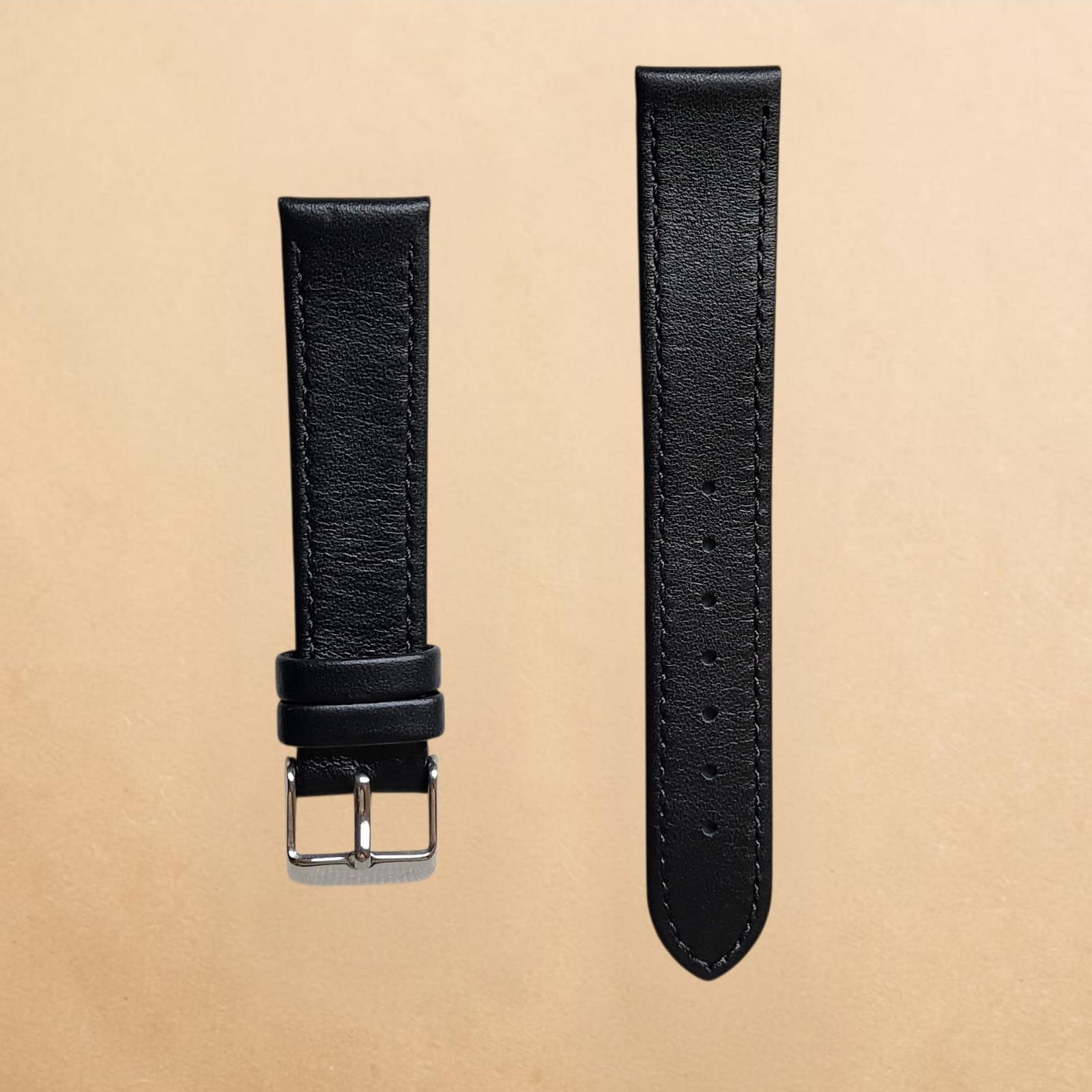 Black Genuine Leather 18mm Strap