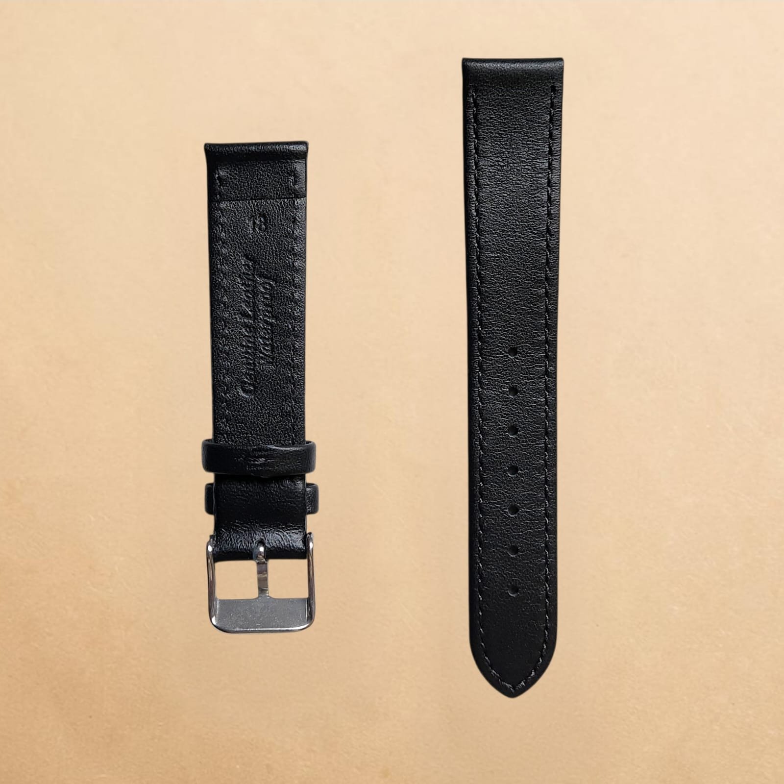 Black Genuine Leather 18mm Strap - Image 2