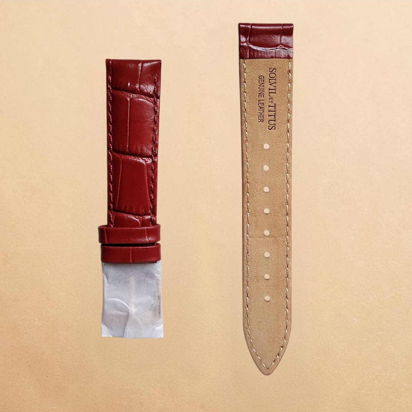 005 Solvil et Titus Crocodile Embossed Red Genuine Leather 18mm Strap - Image 2