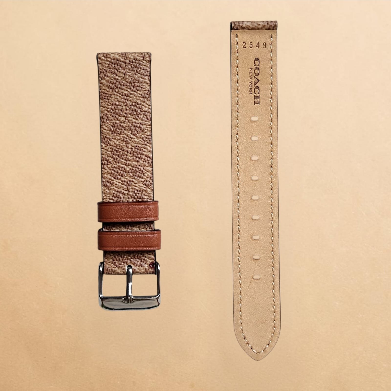 005 Coach New York Brown Textured Genuine Leather 18mm Strap - Image 2